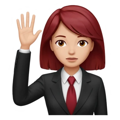 now make the girl u created in bussines outfit waveing with dark red hair and the man u created facepalm sticker