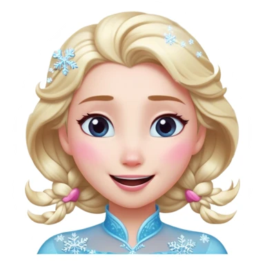 Cinematic Adorable Elsa Portrait Emoji, Giggling as tiny snowflakes swirl around her, cheeks flushed pink from the cold, eyes twinkling with warmth, a heart-melting mix of beauty and playfulness! sticker