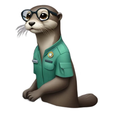 female vet otter with glasses use a macbook sticker
