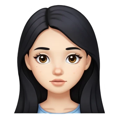 girl with long black hair, soft makeup, and acne on her face sticker