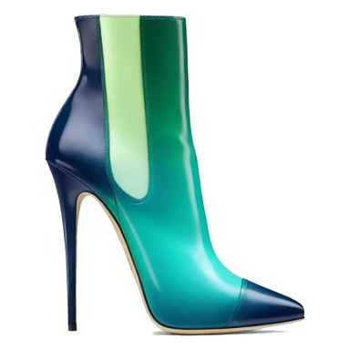 Realistic isolated front top view of a pair of light teal,green,navy blue ombre Jimmy Choo stiletto high heel boots. sticker