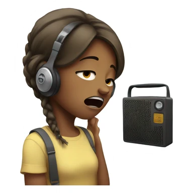 Girl crying with a radio sticker