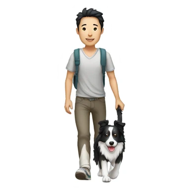A Chinese man walking border collie sticker