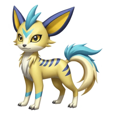 Feral Lightning-patterned Zig-zagged buzzy fuzzy Meloetta-Renamon-Electrike-Luxray-Cobalion-Suicune-Vernid-fusion-hybrid-creature, full body  sticker