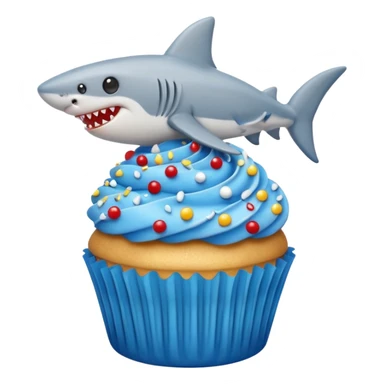 Cupcake  with a  dog  and friendly shark with gloden and silver and blue and red icing  sticker