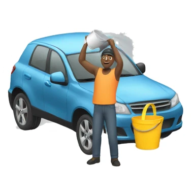 man washing a car with a bucket sticker