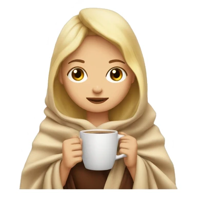 girl inside a blanket sipping coffee eyes closed with blonde hair sticker