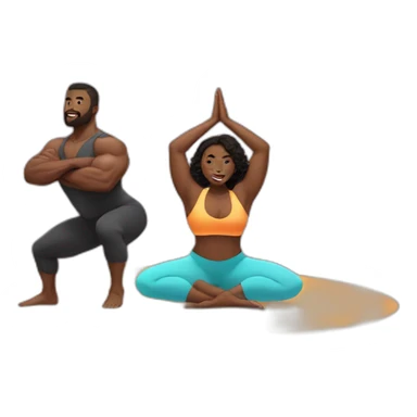 Black muscle man and voluptuous woman doing yoga sticker
