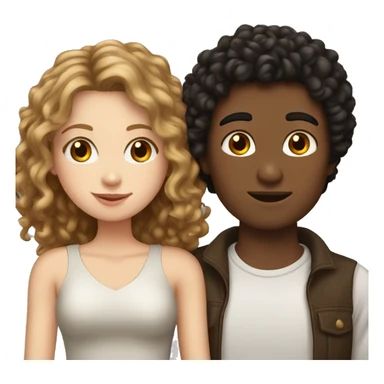 a white girl with brown hair and tan boy with curly black hair kissing  sticker