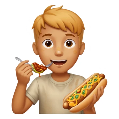 Kid eating chilli dog but eating it by grabbing the bun sticker