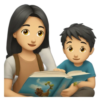 kazakh Boy read a book with takiya sticker