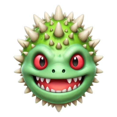 poisonous mushroom monster portrait, head and shoulders only, toxic green glow, scary grin, spiky mushroom head, 3D cartoon, mobile game icon style, clean background, no text, no watermark

 sticker