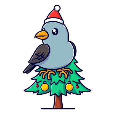 Evil bird on top of a Christmas tree sticker