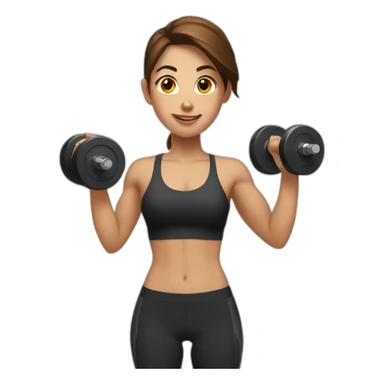 White fitness girl with brown hair with dumbbells in their hands sticker