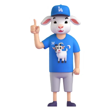 young man with a goat t-shirt, Dodgers hat, giving a thumbs down sticker