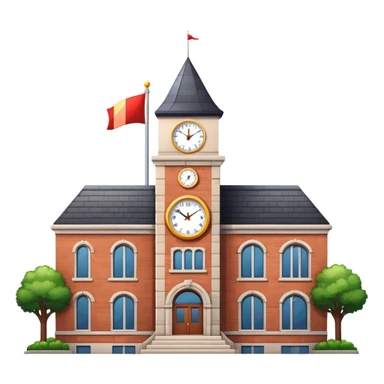 school building with a clock tower and flag on top sticker