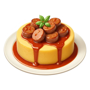 Fai l’emoji di una polenta che è quasi del tutto ricoperta di sugo, con la salsiccia sopra sempre bella insugata sticker