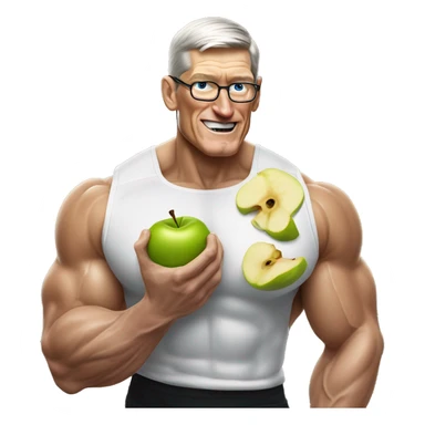 Tim cook bodybuilder eating a bitten apple sticker