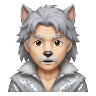 The Werewolf with grey hair and fur, white sequin outfit sticker