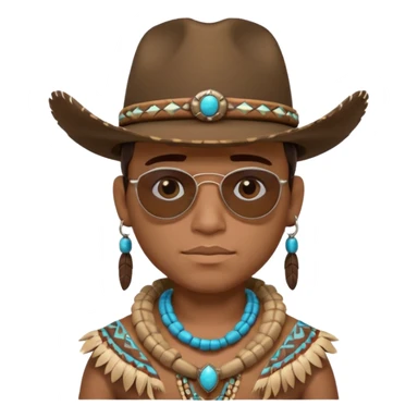 cute Indigenous tribal male portrait, head and shoulders only, cowboy hat, sunglasses, tribal jewelry, confident expression, 3D cartoon, mobile game icon style, clean background, no text, no watermark
 sticker