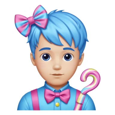 candy boy from candyland blue pink mixed candy hair with ribbon and  sticker