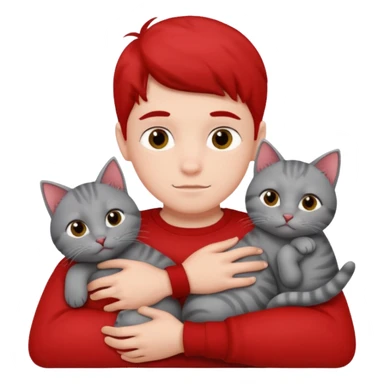 Make 20 gray cats cudling a kid that’s a boy wearing all red  sticker