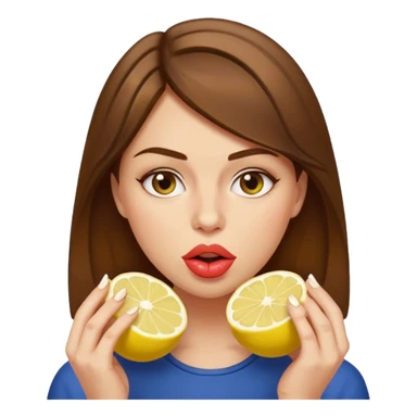 brownhaired woman eating lemon sticker