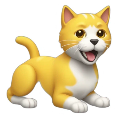 Gato amarillo abrazando a perro blanco peludo en 3d sticker