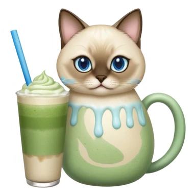 Siamese Cat holding in its paws an iced matcha latte sticker