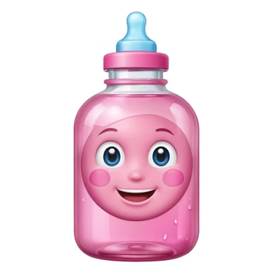 Smiling freaky baby oil bottle pink sticker