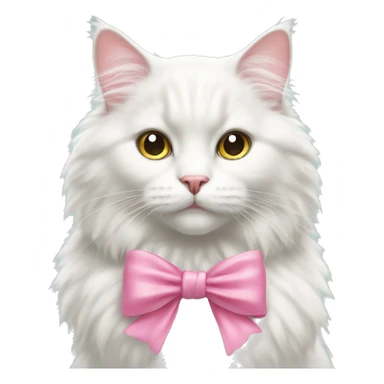 White fluffy cat with a pink bow around its neck sticker