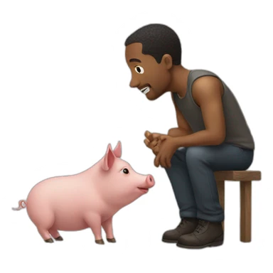 man talk with a pig sticker