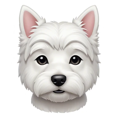 Cinematic Noble West Highland White Terrier Portrait Emoji, Poised and regal, with a compact, sturdy build and a pristine, well-groomed pure white coat, deep-set soulful dark eyes, Simplified yet sharp and sophisticated features, highly detailed, glowing with a soft, dignified glow, high shine, intelligent and loyal, stylized with an air of confidence, focused and attentive, soft glowing outline, capturing the essence of a watchful and determined companion, so majestic it feels as though it could trot out of the screen with effortless authority! sticker