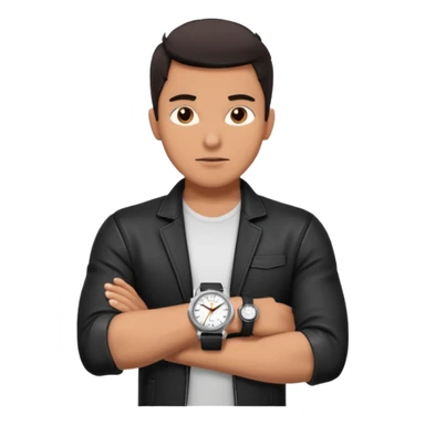 man wearing a black strap watch portrait, head and shoulders only, black leather strap wristwatch visible, casual outfit, confident expression, modern style, 3D cartoon, mobile game icon style, clean background, no text, no watermark
 sticker