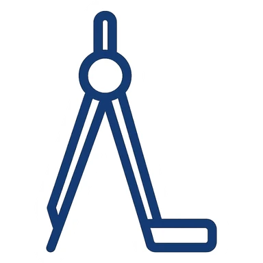 minimalist flat icon of a compass tool forming the letter L, navy blue, clean lines sticker