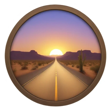 Desert road leading to a sunset in round frame  sticker
