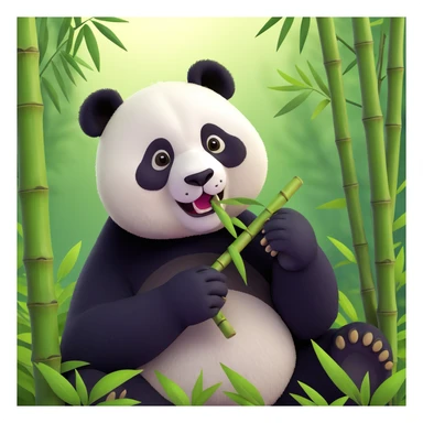 panda eating bamboo in forrest background, close up pose sticker