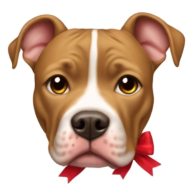 Light brown pitbull with short CROPPED ears, and red bow sticker
