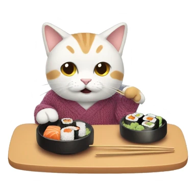 A cat wearing a sweater eating sushi  sticker