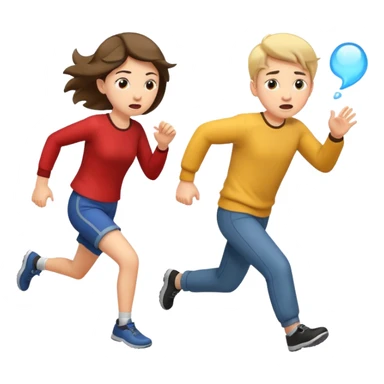 boy running away from a girl who is farting, expressive faces, dynamic action, ios emoji style sticker