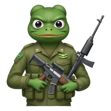 pepe the frog wearing military clothing holding a weapon and on the shirt it has a logo saying WCS sticker