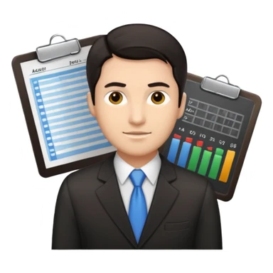male dark hair auditor with spreadsheet emoji sticker
