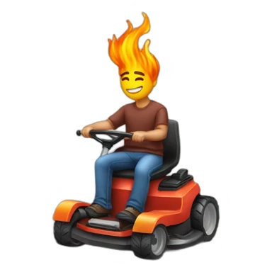 Man on lawnmower with flames sticker