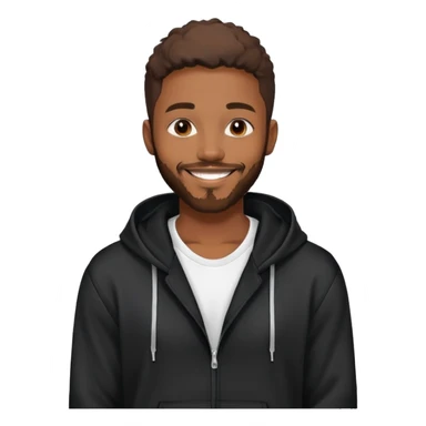 African yound man in his late 20s with a  bright smile with a short boxed beard, and a low cut hair, looking like davido the musician black hoody sticker