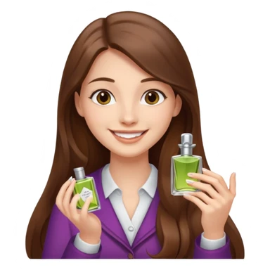 half body pretty long hair girl holding 1 parfume with smile sticker