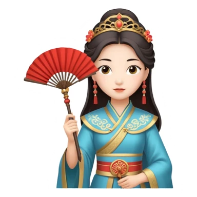 Chinese ancient mythology Princess Iron Fan, wearing gorgeous ancient costume, holding iron fan, elegant and confident, simple background, gentle expression sticker