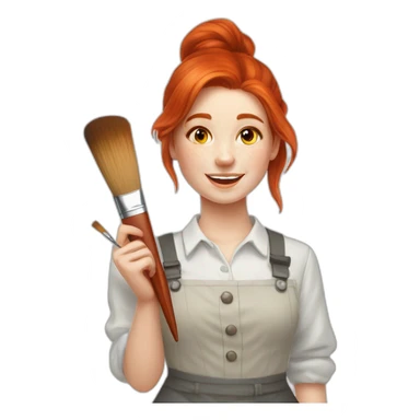 Redhead girl Artist painter with brush, on white background sticker