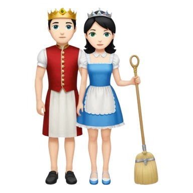 King, black hair, body, legst, blue eyes, shoes, maid blonde hair, green eyes, sexy short sleveless White dress, shoes sticker