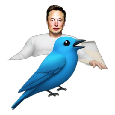 Elon Musk in a bed with the blue bird of Twitter with an X on it sticker