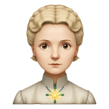 Cinematic Realistic Marie Curie Portrait Emoji, depicted as a pioneering scientist with a determined gaze in period attire, rendered with detailed textures and soft intellectual lighting that captures her groundbreaking legacy. sticker
